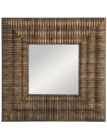 Miroir mural carré bois de manguier sculpté 122x8x122 cm Ribba