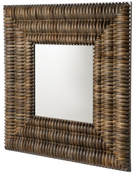 Miroir mural carré bois de manguier sculpté 122x8x122 cm Ribba