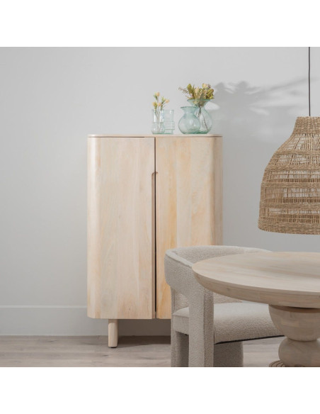 Armoire de rangement bois de manguier blanchi 2 portes 90x40x138 cm Batel