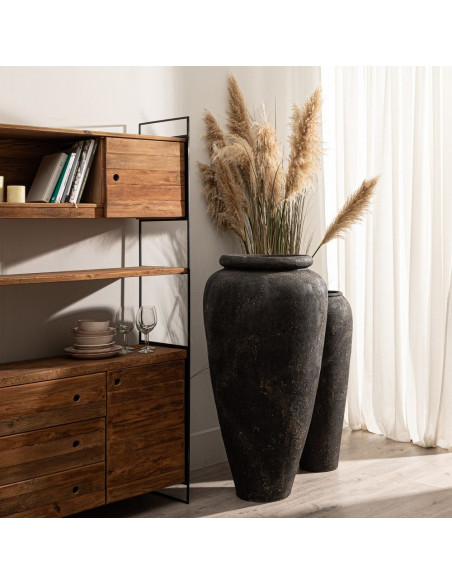 Grand vase extérieur gris anthracite fibre-ciment 62x62x120 cm Marvao