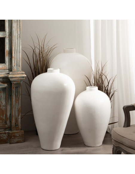 Grand vase blanc terre cuite 51x51x100 cm Nabeul