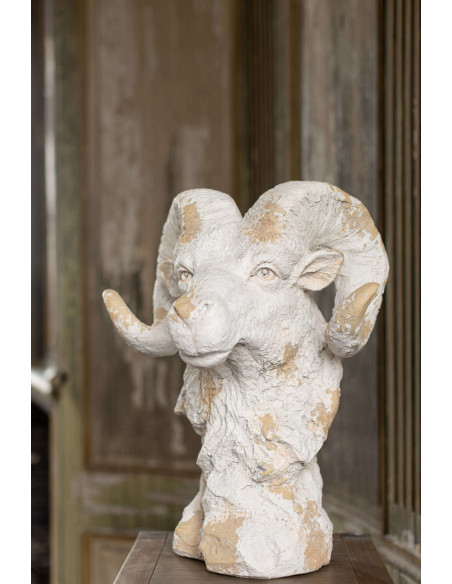 Statue bélier jardin magnésium écru beige 42x36x58 cm Mikra