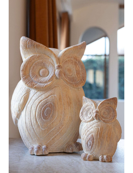 Statue hibou jardin effet bois magnésium beige 14x7x19 cm Arosa J-Line - 2