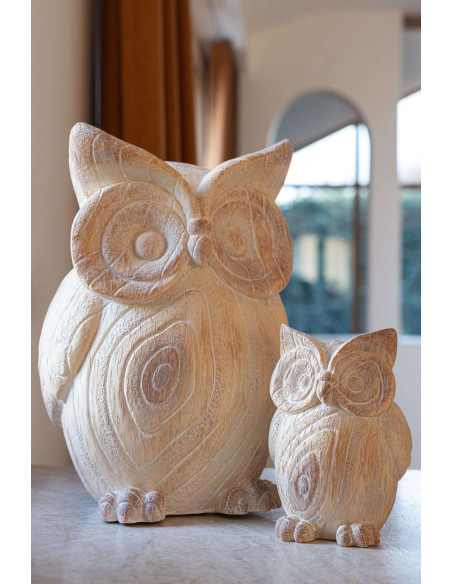Statue hibou jardin effet bois magnésium beige 14x7x19 cm Arosa