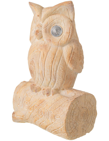 Statue hibou solaire jardin magnésium effet bois beige 23x16,5x36 cm Arosa