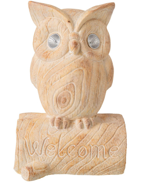 Statue hibou solaire jardin magnésium effet bois beige 23x16,5x36 cm Arosa