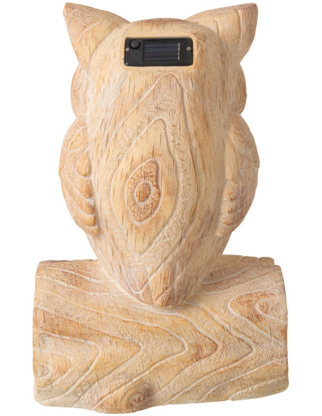 Statue hibou solaire jardin magnésium effet bois beige 23x16,5x36 cm Arosa