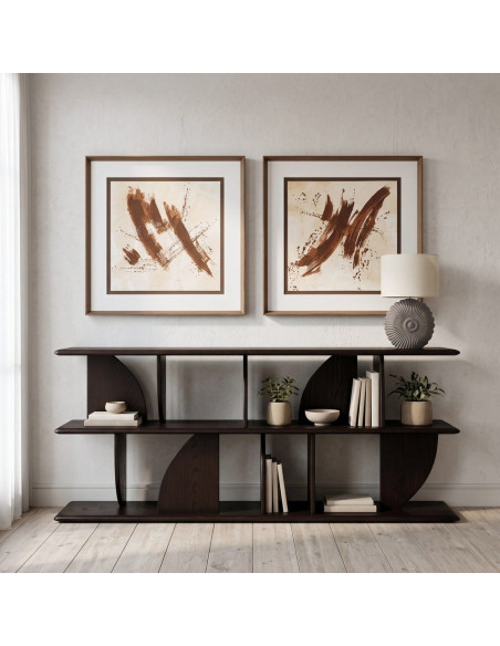 Étagère basse design bois d’hévéa marron 180x38x83 cm Como