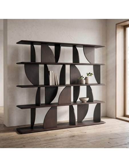 Étagère bibliothèque design bois d’hévéa marron 180x38x161 cm Como