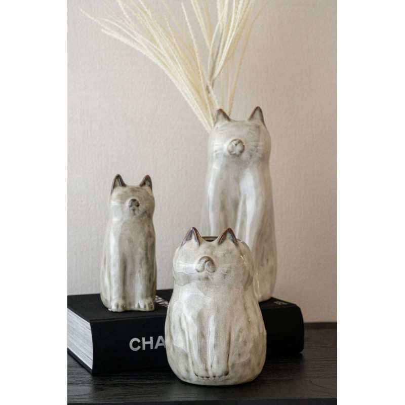 Vase chat porcelaine gris vert...
