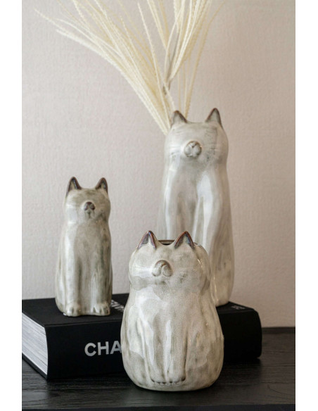 Vase chat rond porcelaine gris vert 13x12x17,5 cm Kotor