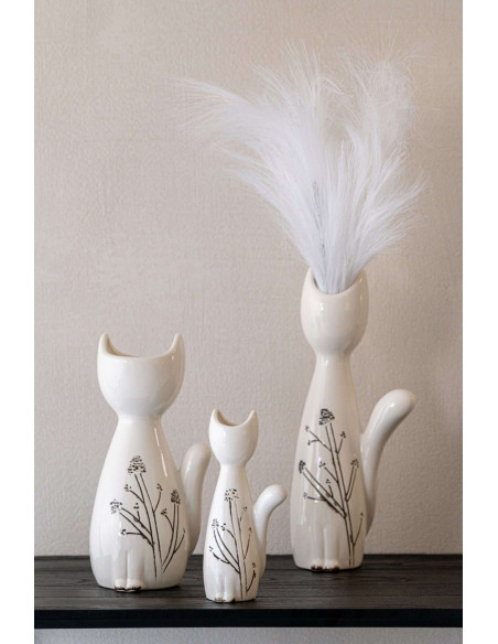 Vase chat porcelaine blanc noir 9x6,5x19,5 cm Lodi