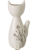 Vase chat porcelaine blanc noir motif floral 13x11x27 cm Lodi