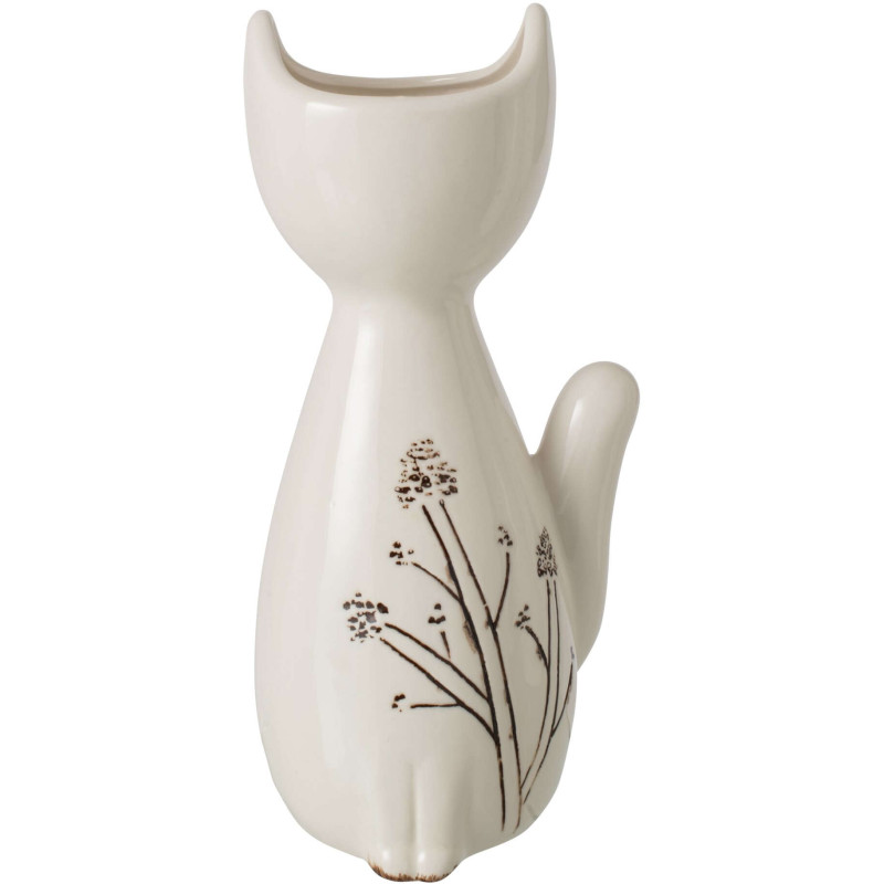 Vase chat porcelaine blanc noir motif...