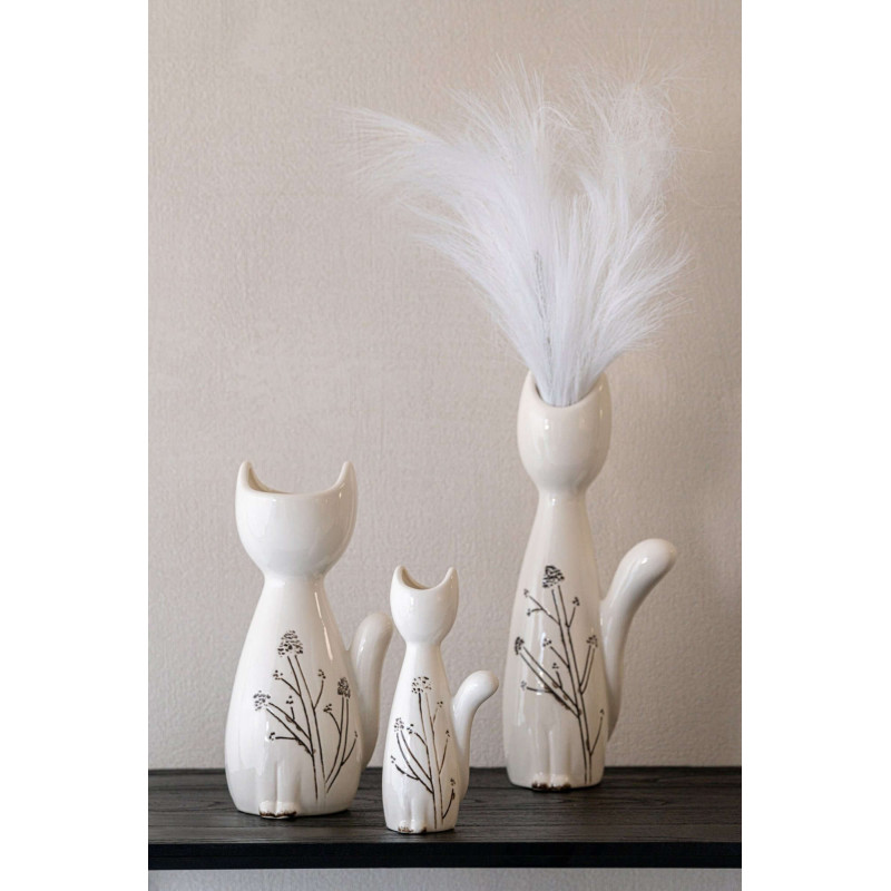 Vase chat porcelaine blanc noir...