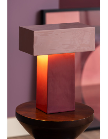 Lampe à poser rectangulaire mauve et lavande métal 32x15x35 cm Grato Recto