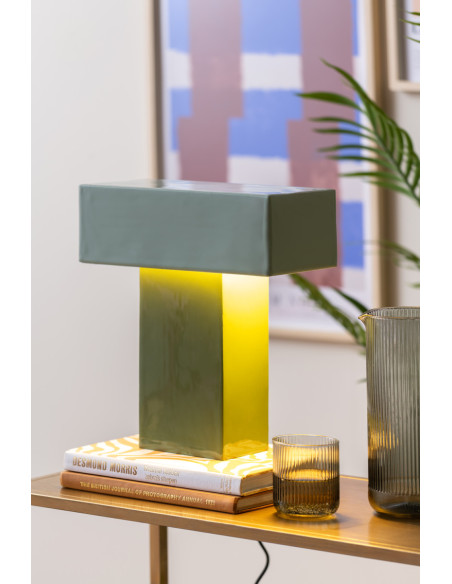 Lampe à poser verte rectangulaire métal 32x15x35 cm Grato Recto