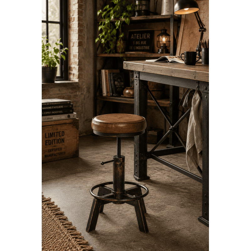 Tabouret industriel réglable polyuréthane marron bronze Terni  - 2