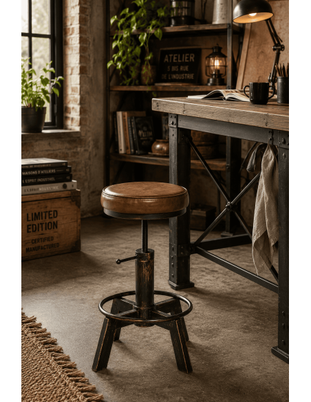 Tabouret industriel réglable polyuréthane marron bronze Terni  - 2