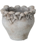 Cache-pot champignons en relief ciment beige 16 cm Calcata
