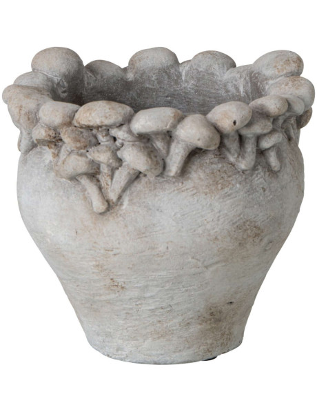 Cache-pot champignons en relief ciment beige 16 cm Calcata