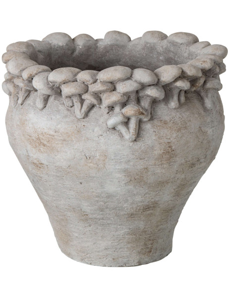 Cache-pot champignons en relief ciment beige 26,5 cm Calcata