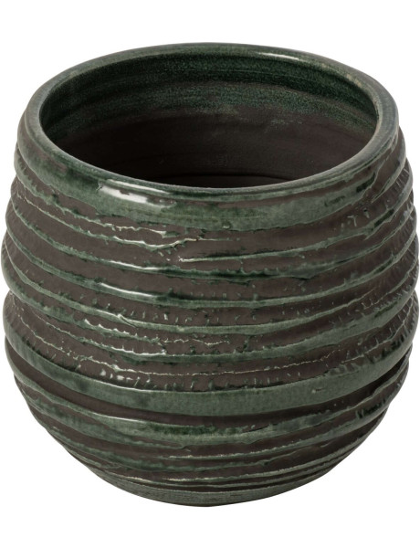Cache-pot céramique bleu pétrole strié 20 cm Setúbal