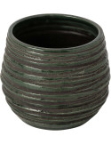 Grand cache-pot céramique bleu pétrole strié 28 cm Setúbal