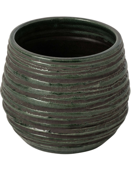 Grand cache-pot céramique bleu pétrole strié 28 cm Setúbal