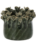 Cache-pot roses en relief céramique bleu pétrole 18 cm Deruta