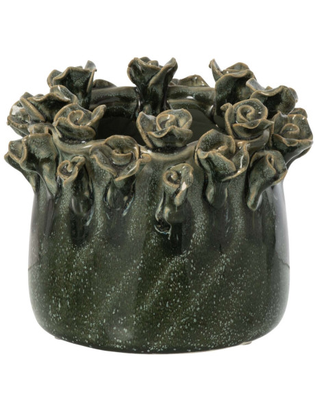 Cache-pot roses en relief céramique bleu pétrole 18 cm...