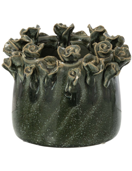 Cache-pot roses en relief céramique bleu pétrole 18 cm Deruta