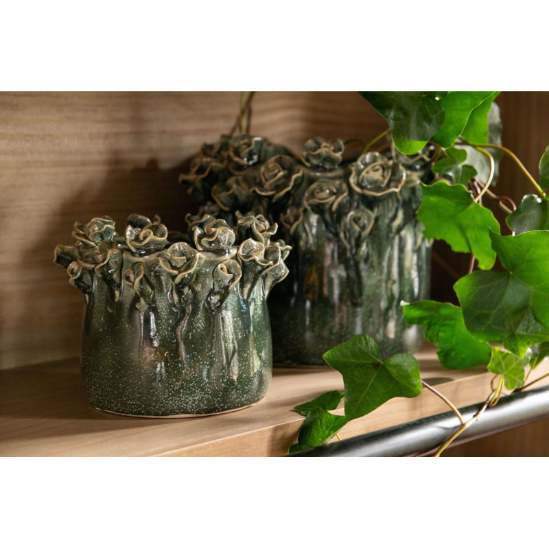 Cache-pot roses en relief céramique...
