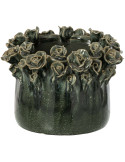 Grand cache-pot roses en relief céramique bleu pétrole 25 cm Deruta
