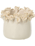 Cache-pot roses en relief céramique écru 18 cm Deruta