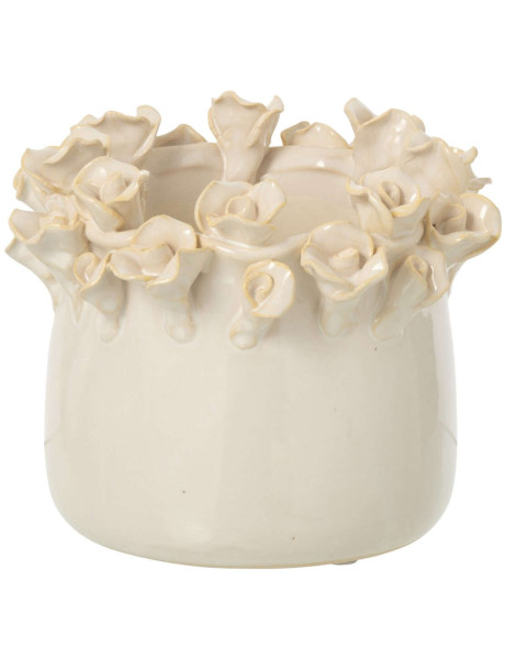 Cache-pot roses en relief céramique écru 18 cm Deruta