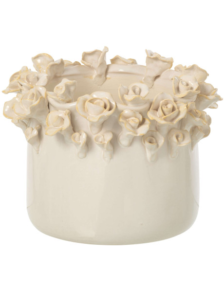 Grand cache-pot roses céramique écru 25 cm Deruta