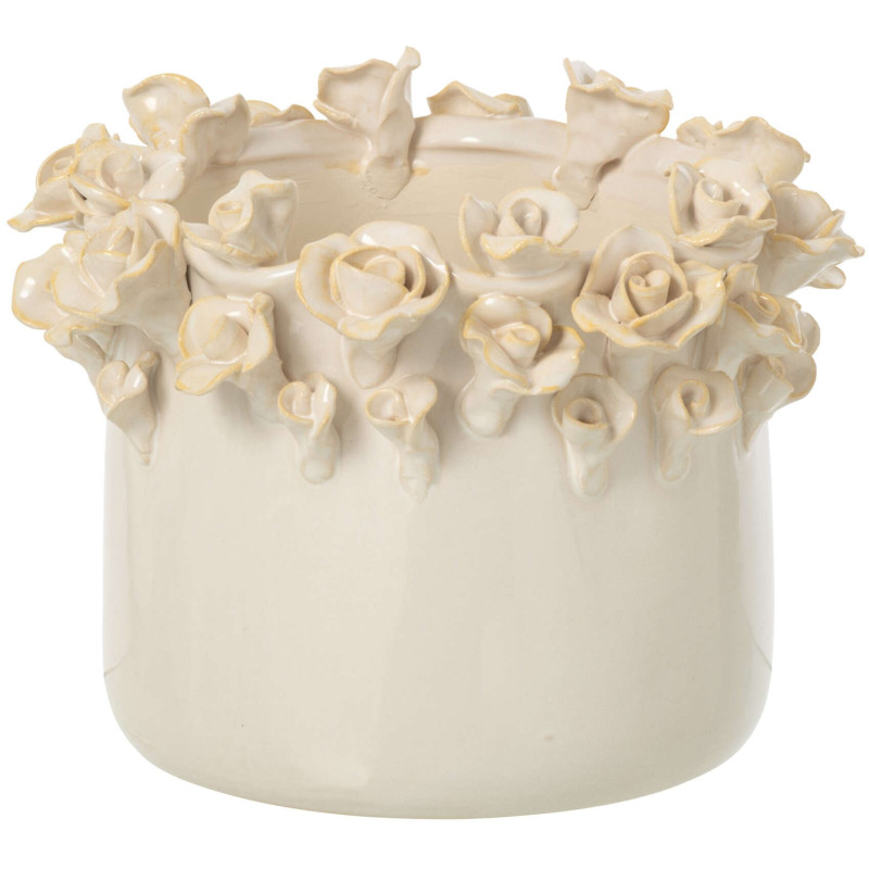 Grand cache-pot roses céramique écru...
