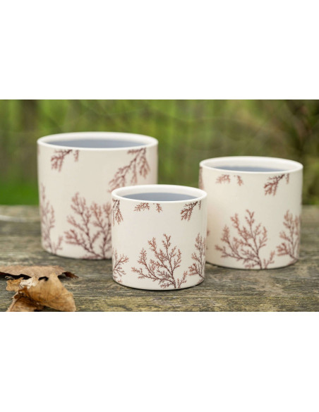 Cache-pot céramique écru motif branches 17 cm Gubbio