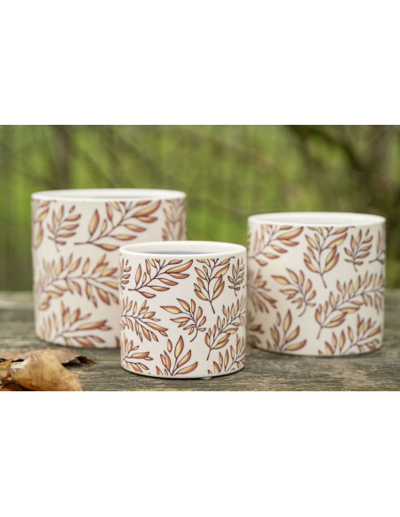 Petit cache-pot céramique écru motif feuillage 11,7 cm Barga