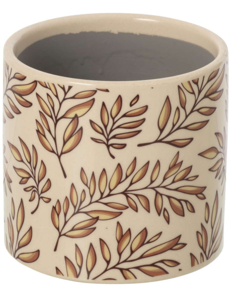 Petit cache-pot céramique écru motif feuillage 11,7 cm Barga