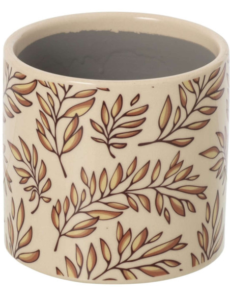 Petit cache-pot céramique écru motif feuillage 11,7 cm Barga