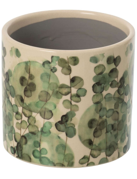Petit cache-pot céramique écru feuillage vert 11,7 cm Monção