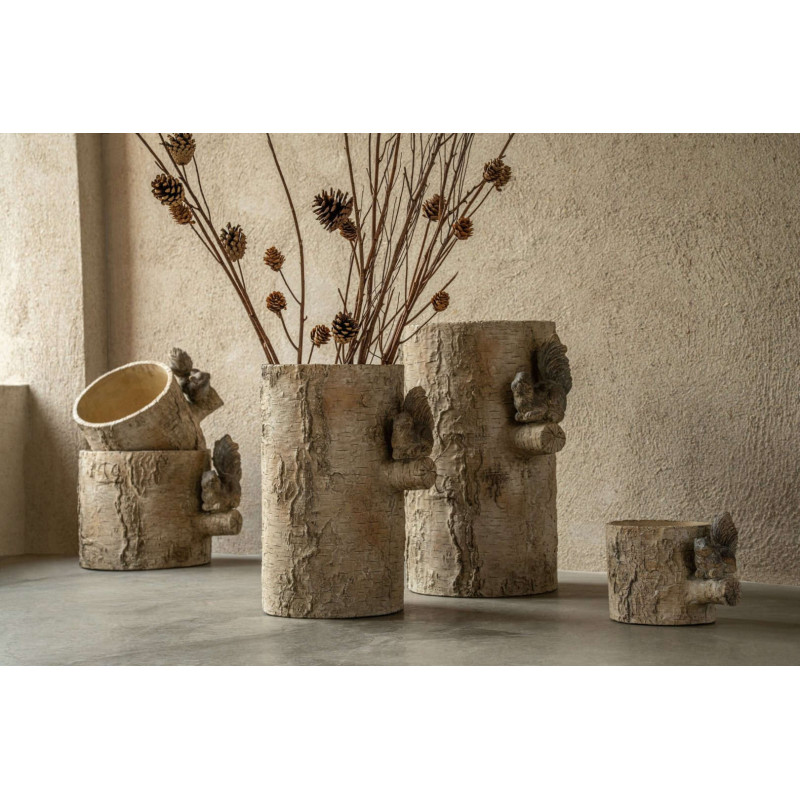 Vase écureuil ciment effet bois 34 cm...