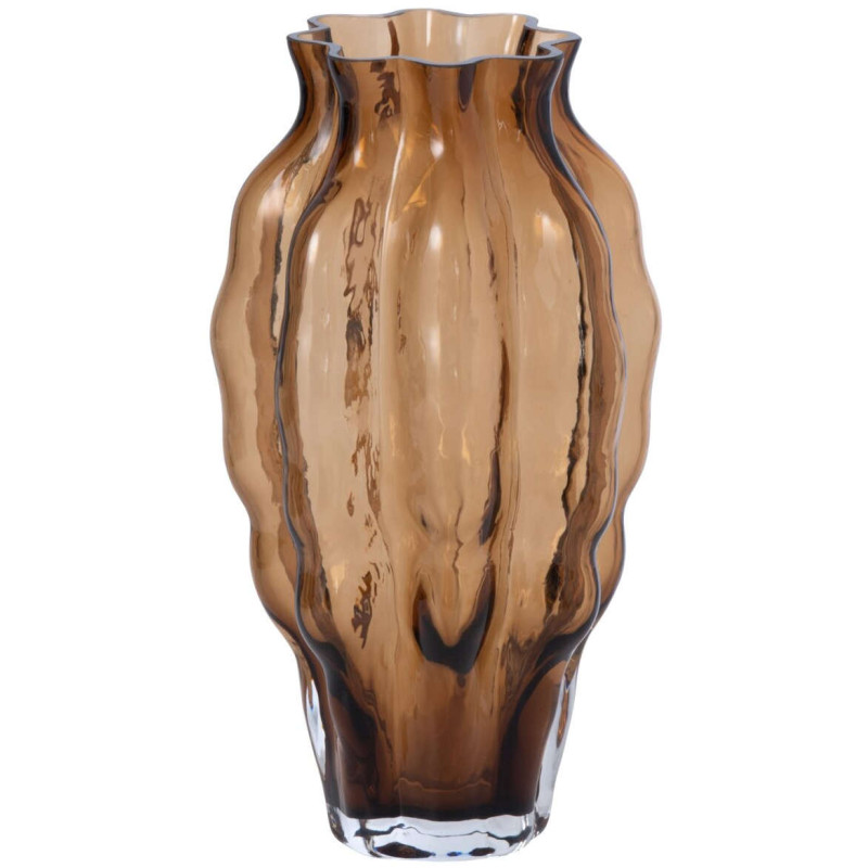 Vase en verre ambré strié 13x13x24 cm...