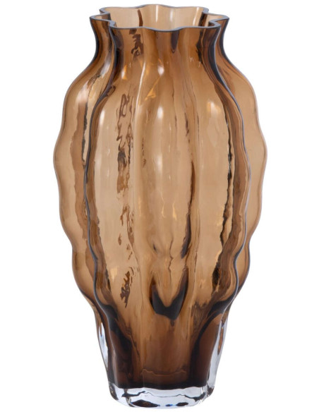 Vase en verre ambré strié 13x13x24 cm Biot
