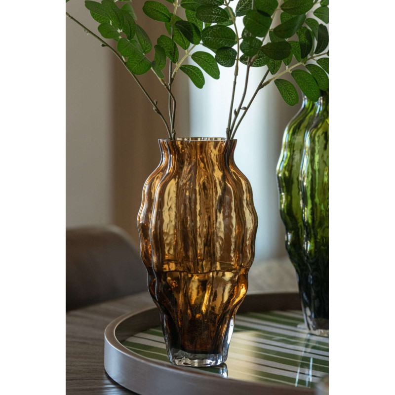 Vase en verre ambré strié 13x13x24 cm...