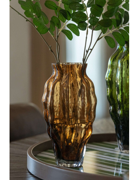 Vase en verre ambré strié 13x13x24 cm Biot