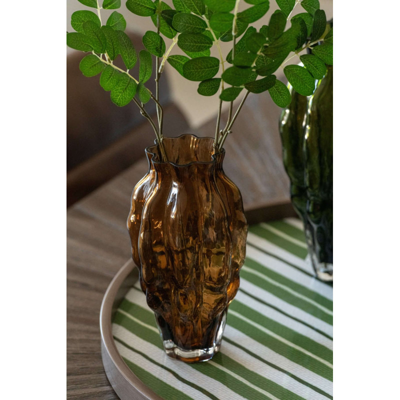 Vase en verre ambré strié 13x13x24 cm...
