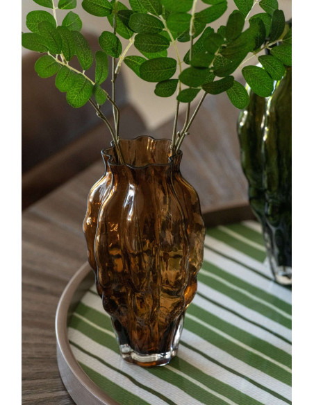Vase en verre ambré strié 13x13x24 cm Biot